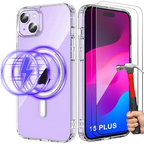 Coque pour iPhone 15 Plus avec Cercle Magnétique + 2 Verres Trempés Transparents - BOOLING