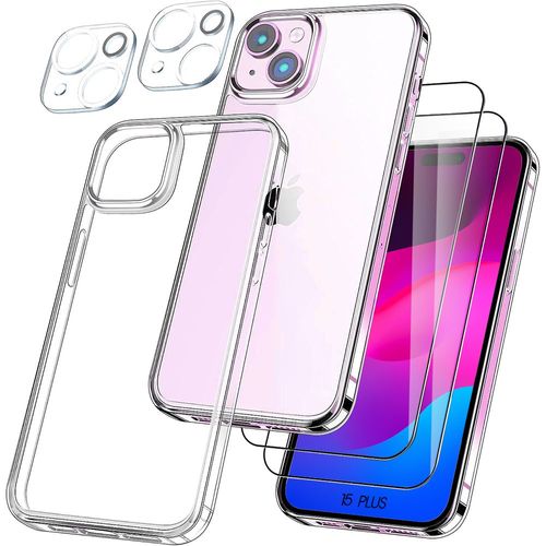 Coque Silicone Transparent pour iPhone 15 Plus + 2 Verres Trempés + 2 Vitres Objectif Arrière - BOOLING