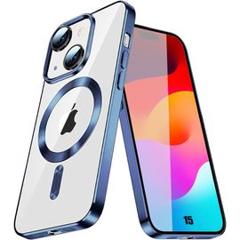 Coque pour iPhone 15 avec Cercle Magnétique Protection Silicone Antichoc Transparent Contour Bleu - BOOLING