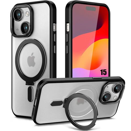 Coque Pour Iphone 15 Noir Antichoc Renforcé Avec Support Magnétique Rotatif - Booling