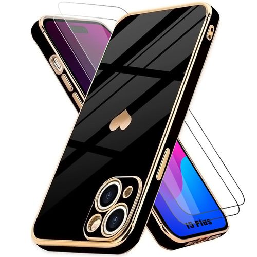 Coque Tpu Pour Iphone 15 Plus Noir Motif CUr Anti-Rayure + 2 Verres Trempés Protection - Booling