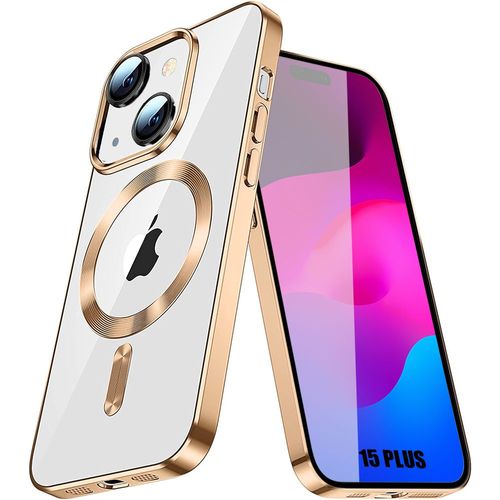 Coque Pour Iphone 15 Plus Avec Cercle Magnétique, Antichoc Protection Tpu Transparent Contour Chromé Doré - Booling