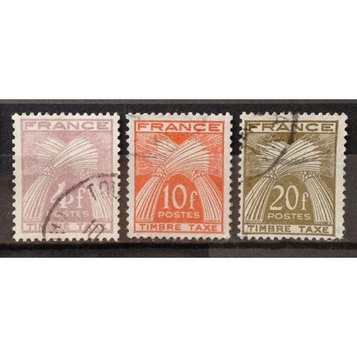 Taxes Gerbes - Timbre Taxe - 4f Violet (N° 84) + 10f Rouge-Orange (N° 86) + 20f Brun-Olive (N° 87) Obl - France Année 1946 - N18292