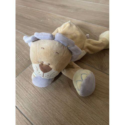 Peluche doudou lion bengy beige bleu 