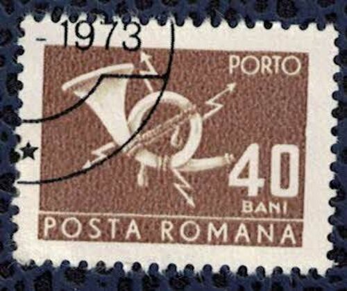 Roumanie 1970 Oblitéré Used Post Horn With Lightning Corne Postale Et Foudre Brun Su