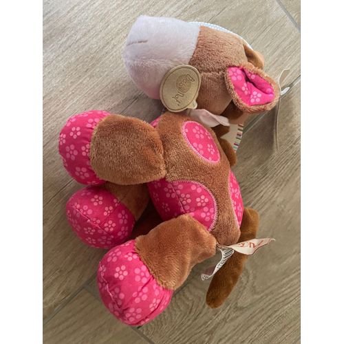 Doudou peluche vache baby nat rose marron floppy éveil 