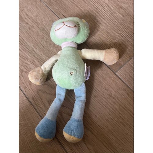 Doudou peluche chat Bengy vert bleu 2006 