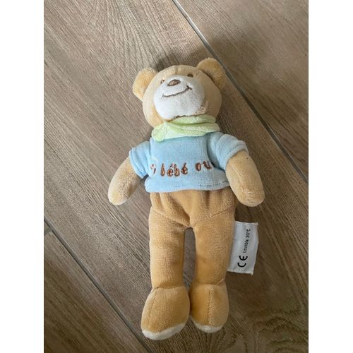 Doudou peluche bébé ours amtoys cmp t shirt bleu bar bear petit 