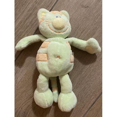 Doudou peluche chat vert Kiabi baby Kat gato Gatto 