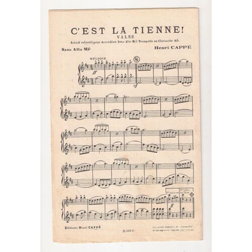 Henri Cappé: 2 Valses: Reine Des Ondes + C'est La Tienne - Partitions Piano Et Accordéon, Trompette Et Clarinette, Saxo Alto