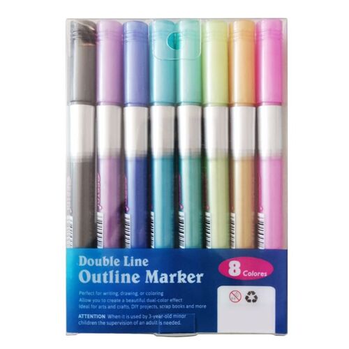 Stylos Marqueurs Métalliques À Double Contour, 8/12 Pièces, Peinture Graffiti De Couleur Bricolage Stylo En Céramique Verre Porcelaine, Fournitures Scolaires