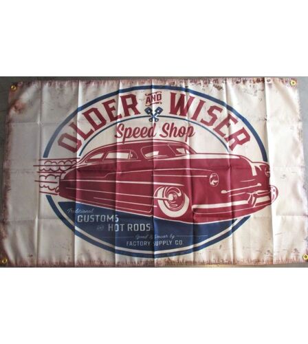 Drapeau Older And Wiser Speed Shop Mercury Kustom 150x90cm