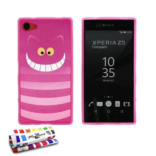 COQUE CASE ULTRA-SLIM SONY XPERIA Z5 MINI MOTIF STRIPED CAT SILICONE ROSE (A2)
