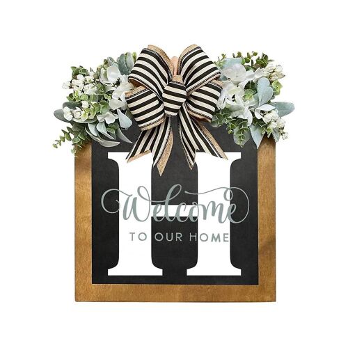 Unique Last Name Year Round Front with Bow, 16Inch Welcome Sign Garland Letter Farmhouse Wreath H