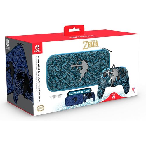 Bundle PDP manette filaire Glow et étui Zelda pour Nintendo Switch