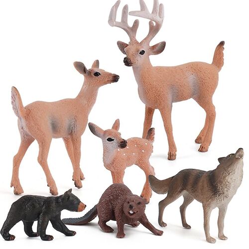 Paquet De 6 Figurines De Cerf Jouet Forêt Cerf De Virginie Figures De Famille Woodland Creature Cake Topper Pour La Décoration D'anniversaire