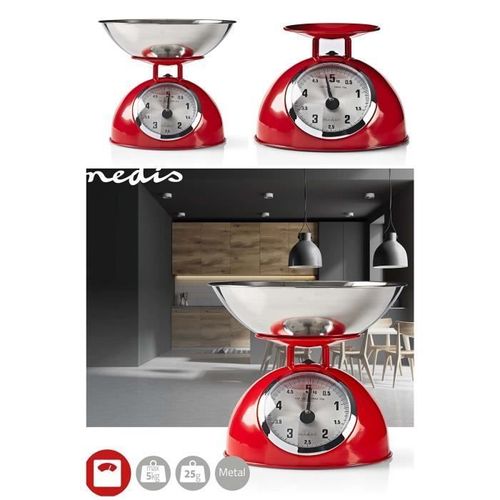 Balance Retro Rouge Design De Cuisine Numérique Analogique Acier Cuve Chrome Amovible Haute Qualité