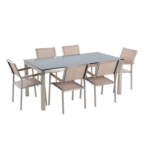 Ensemble De Jardin Table En Verre Noire 6 Chaises Beiges Grosseto