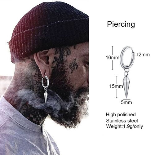 Boucles D'oreilles Dagger Pour Hommes, Acier Inoxydable De La Louisiane, Épée Courte, Boucle D'oreille Hucornel, Bijoux De Salariés Moyenne, Couteau Couleur Argent, Boucle D'oreille Pendante