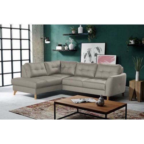 Canapé D'angle Convertible En Cuir Italien De Luxe 5 Places Noria Avec Coffre, Gris Clair, Angle Gauche