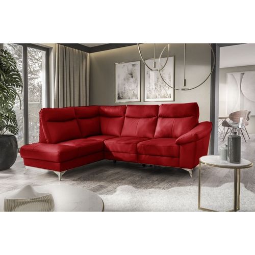 Canapé D'angle En Cuir Italien De Luxe 5 Places Luzini Rouge Foncé, Angle Gauche