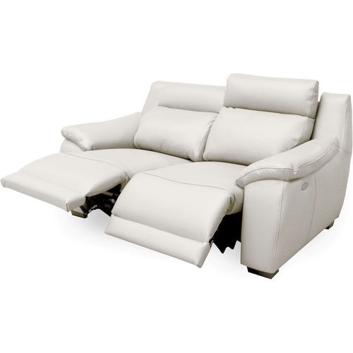 Canapé 2 Places Avec 2 Relax En 100% Tout Cuir Épais Luxe Italien - 2 Relax Électriques, Blanc Cassé. Bern