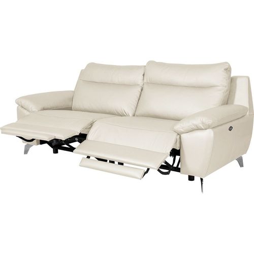 Canapé Taille 2 Places Avec 2 Relax En 100% Tout Cuir Épais De Luxe Italien Avec 2 Relax Électriques, Perini, Blanc Cassé