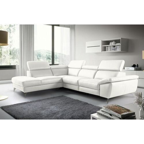 - Canapé d'angle en 100% tout cuir épais de luxe italien, 5/6 places KASINI, blanc cassé, angle gauche