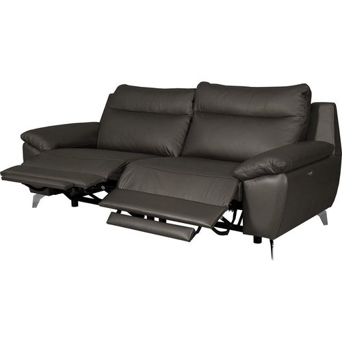 Canapé Taille 2 Places Avec 2 Relax En 100% Tout Cuir Épais De Luxe Italien Avec 2 Relax Électriques, Perini, Anthracite