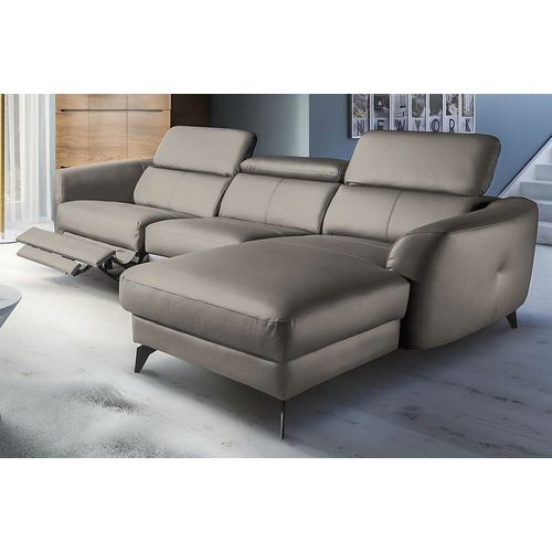Canapé D'angle Relax En Cuir De Luxe Italien Avec Relax Électrique, 5 Places Bertoni, Taupe, Angle Droit