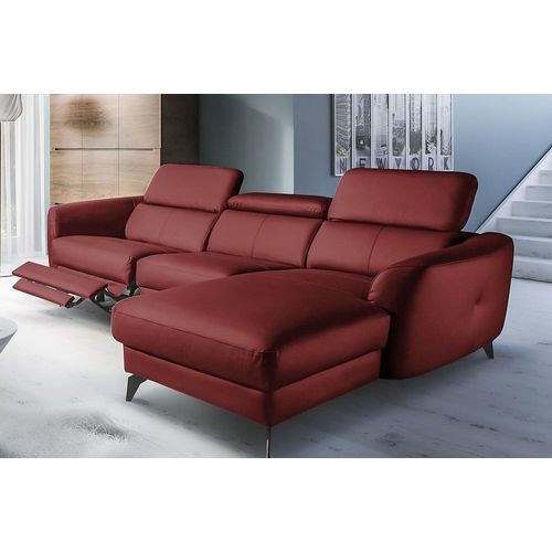 Canapé D'angle Relax En Cuir De Luxe Italien Avec Relax Électrique, 5 Places Bertoni, Rouge Foncé, Angle Droit