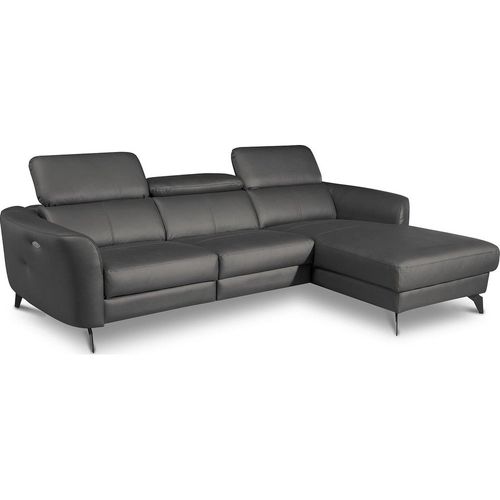 Canapé D'angle Relax En Cuir De Luxe Italien Avec Relax Électrique, 5 Places Bertoni, Gris Foncé, Angle Droit