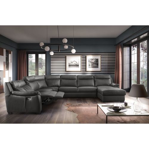 Canapé D'angle Relax Et Convertible En Cuir Épais De Luxe Italien Avec Relax Électrique, 8 Places Bosini, Anthracite, Angle Gauche