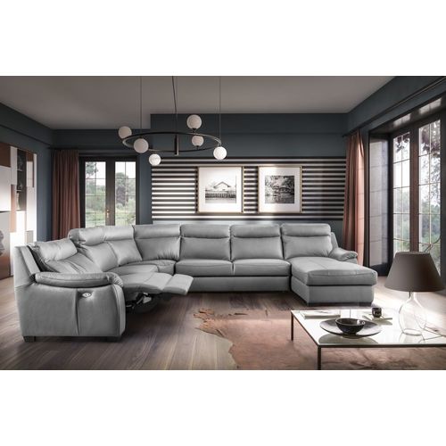 - Canapé D'angle Relax Et Convertible En Cuir Épais De Luxe Italien Avec Relax Électrique, 8 Places Bosini, Gris, Angle Gauche