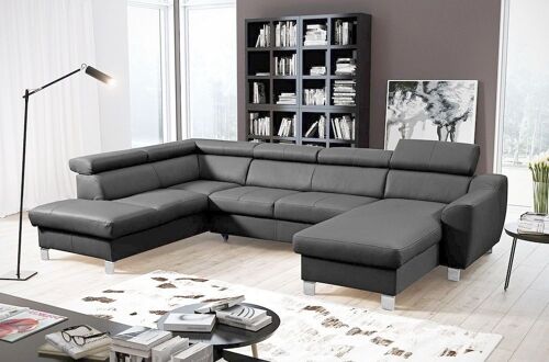 Canapé d'angle convertible en cuir italien de luxe 7/8 places ASTON, gris foncé, angle gauche