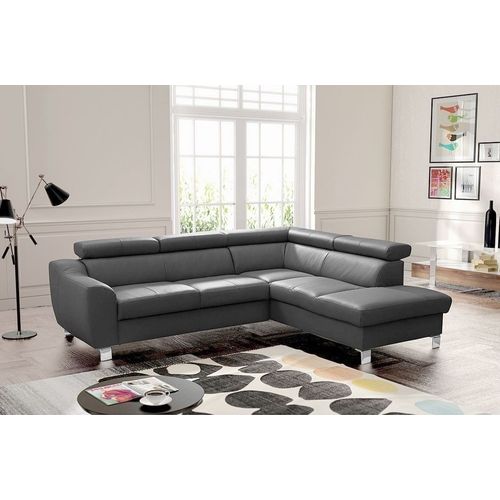 Canapé D'angle En Cuir Italien De Luxe 5 Places Astero, Gris Foncé, Angle Droit