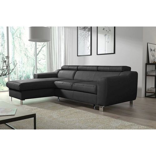 - Canapé D'angle Convertible En Cuir Italien De Luxe 5 Places Astoria, Noir, Angle Gauche