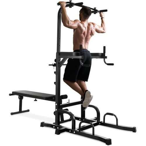 Costway Station De Traction Multifonctions Avec Banc De Musculation Pliable,Barre De Traction,Coussins De Coude Hauteurs Ajustables