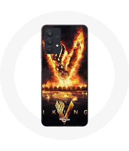 Coque Pour Samsung Galaxy A32 5g Vikings Série Saison 6 Logo V Epée De Feu Fond Noir