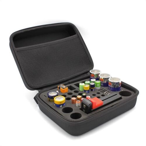 BoÎte de Rangement de Batterie et Piles - Organisateur de Stockage Capacité 48 Piles - Testeur de Piles inclus - Valise Coque Rigide