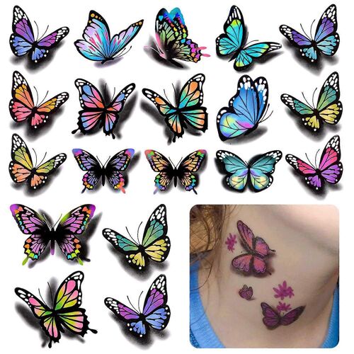 Papillon Tatouage Temporaire, Tatouage D'autocollants 3d, Papillons Et Fleurs Tatouages Temporaires Autocollants, Tatouages Temporaires D'art Corporel Coloré Pour Femme 126pcs 