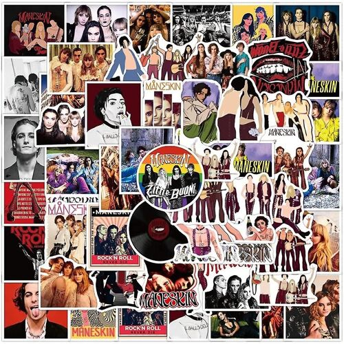 50pcs Cool Rock Band Maneskin Stickers Skateboard Guitare Ordinateur Portable Moto Bagage Téléphone Vélo Graffiti Décalcomanie Autocollants Jouets