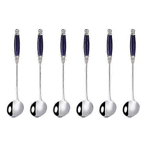 Cuillères De Table Classiques En Acier Inoxydable Manche En Céramique Porcelaine Lot De 6 Bleu Argent Rond
