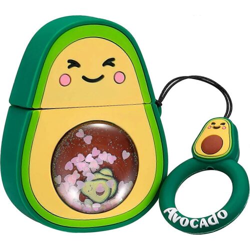 liangnv Quicksand Avocado Case Compatible avec les Airpods 1/2, Mignon 3D Dessin animé Amusant Drôle Enfants Filles Adolescentes Couverture, Kawaii Fruit Cool Bling Glitter Mode Si
