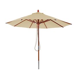 Parasol En Bois Hwc-C57, Parasol De Jardin, Polyester/Bois 14kg, Corde Ronde Ø3m Antichocs   Crème
