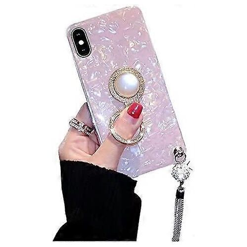 Coque Iphone Xs Max, Luxe Paillettes Nacré-Lustre Shell Motif Tpu Doux Iphone Xs Max Couverture Coque Sparkle Bling Crystal Back Avec Pompon + Perle Diamant