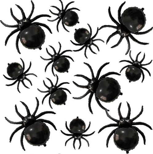 12pcs Halloween Black Spider Balloons - 32.5 Giant And 17.2 Small Spiders Foil Balloon For Halloween Decoration Day Of Death New Year Birthday Spooky