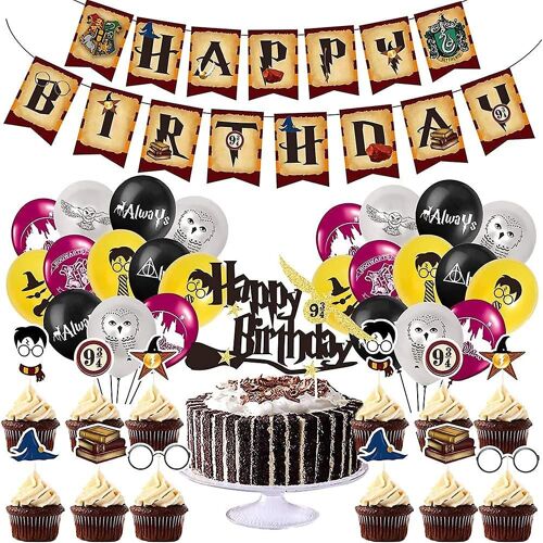 Wizard Party Décorations, 52 Pcs Harry Magician Potter Party Supplies, Happy Birthday Banner Cupcake Toppers Balloons For Kids Birthday Party Wizard T