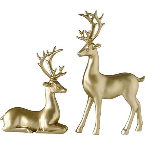 Figurines de rennes de Noël, Résine Elk Sculpture Figurine miniature Noël Statue de cerf Artificiel Artisanat d'animaux Décoration intérieure Ornement (solide Go 2pcs
