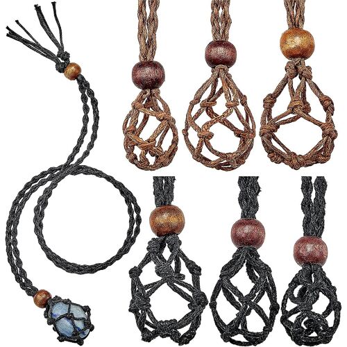 6 Pièces Collier Cordon Vide Porte-Pierre Vide Collier Vide Porte-Collier Quartz Cristal Pierre Collier Cordon, Cordon Réglable Cage Poisson Filet Collier Cordon Pour